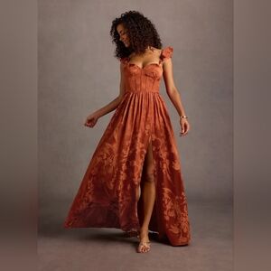 NWT Azazie Jianna Rust Flutter Sleeves Maxi Dress Size 18